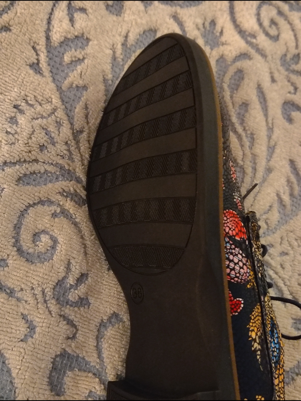 Floral Embossed Black Lace-Up Women’s Flats - Picture 14 of 14